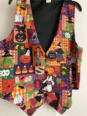 Vintage Basic Editions Halloween 🎃 Patchwork Fun  Novelty Vest, Sz L